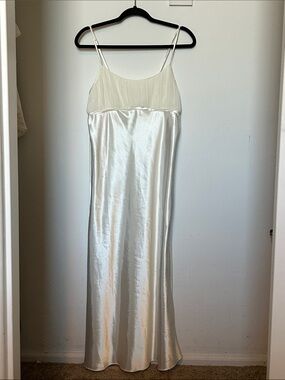 Elegant White Satin Slip Dress with Pleated Bodice - Bridal Slip